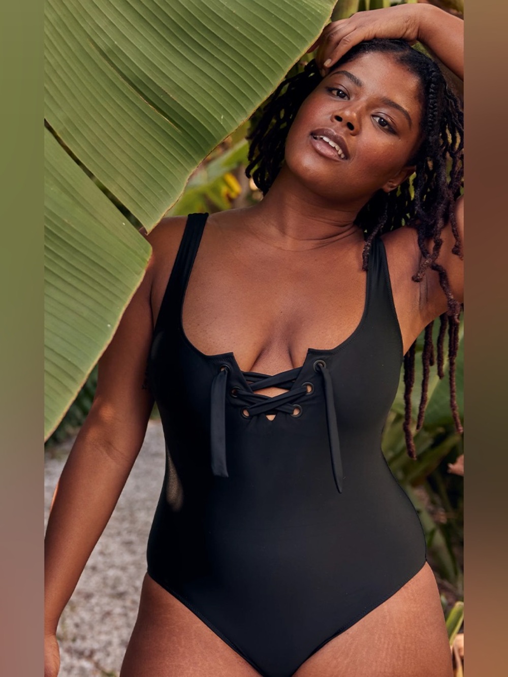 Aerie Real Good Lace-Up Front Scoop Back Swimsuit Black - Size XXL